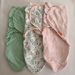 Set of Three Baby Swaddles in Green, Pink, and Patterned
